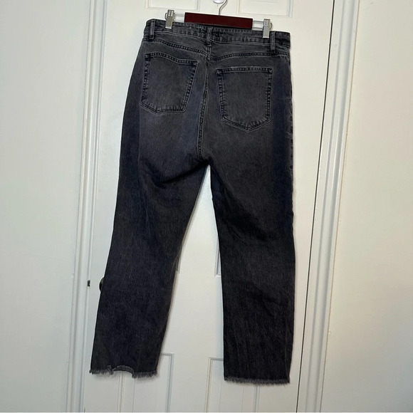 LOFT The Curvy Straight Crop High Rise Jeans Raw Hem Ripped Black 28 - Picture 5 of 8